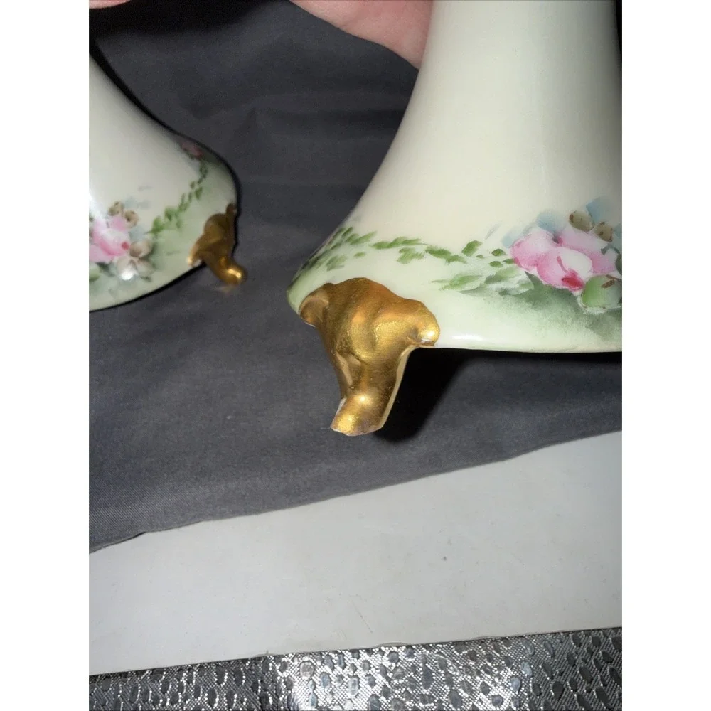 Limoges France Hand Painted Porcelain Candlesticks Gold Gilt Floral VTG Signed